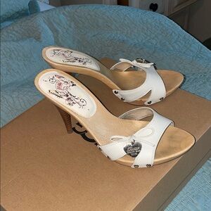 Guess White and Tan Heeled Sandals